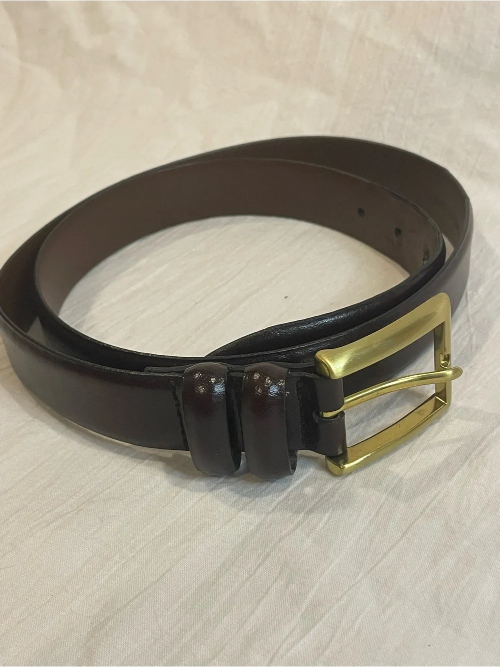 Genuine Leather Brown Dress Belt Brass Buckle Classic Business Size 38/95